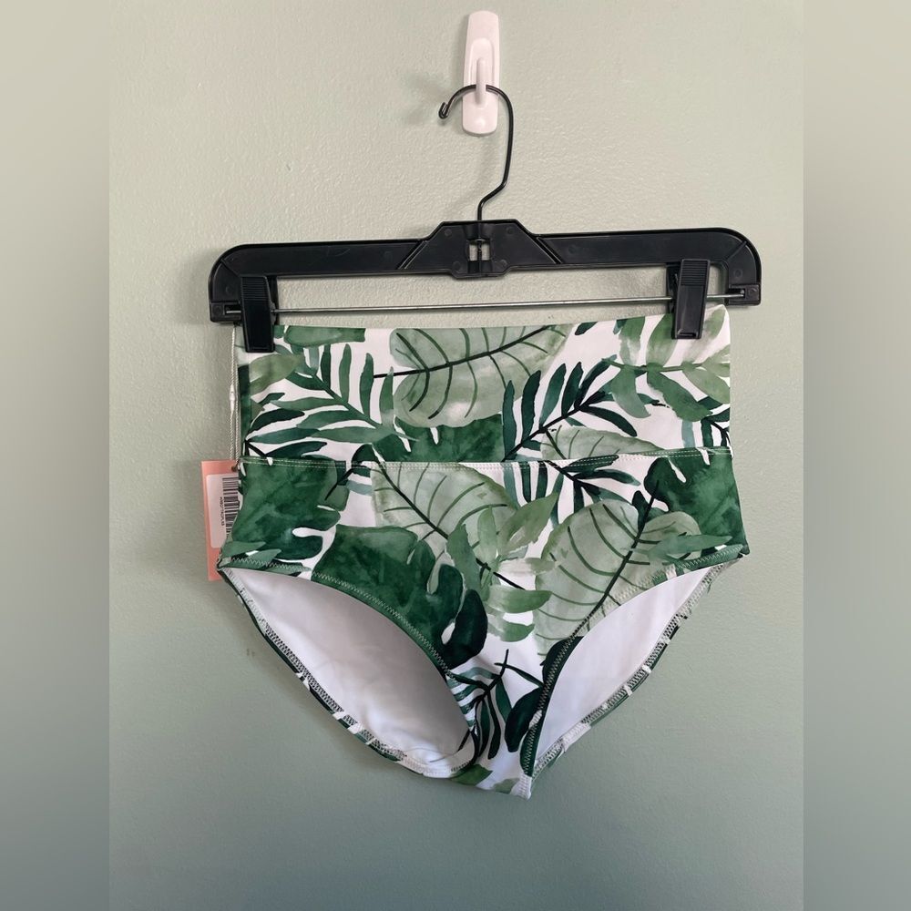 NWT Maven Thread Green Leaf Tropics Print High-Waisted Bikini Bottom Size XS